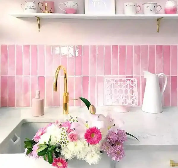 Blush Pink Glossy Peel-and-Stick Backsplash Tile – 12x12 Panel